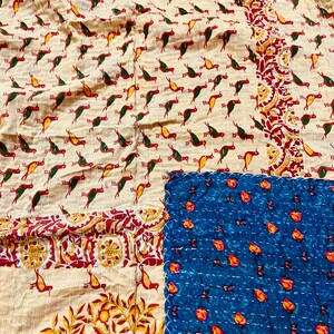 Lotto all'ingrosso trapunta Kantha vintage, coperta Kantha trapuntata indiana Sari, biancheria da letto antica Kantha Twin, trapunta Boho Kantha hippie immagine 10