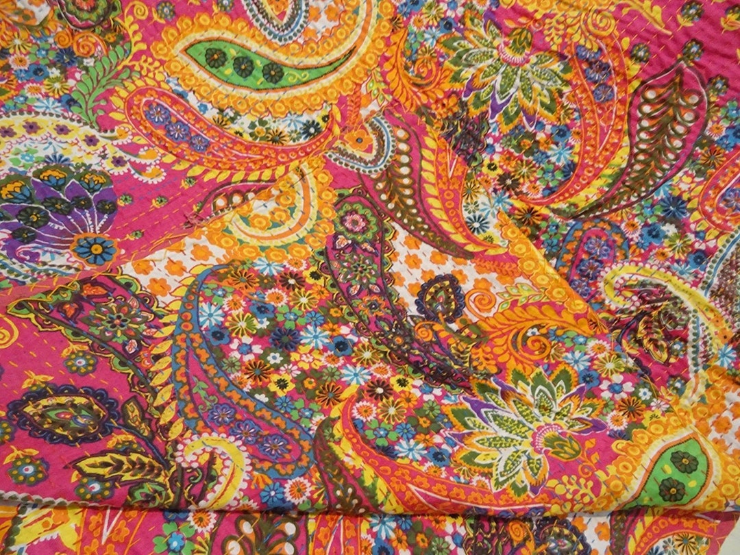 Vintage Paisley Kantha Quilt Indian Handmade Throw Reversible - Etsy