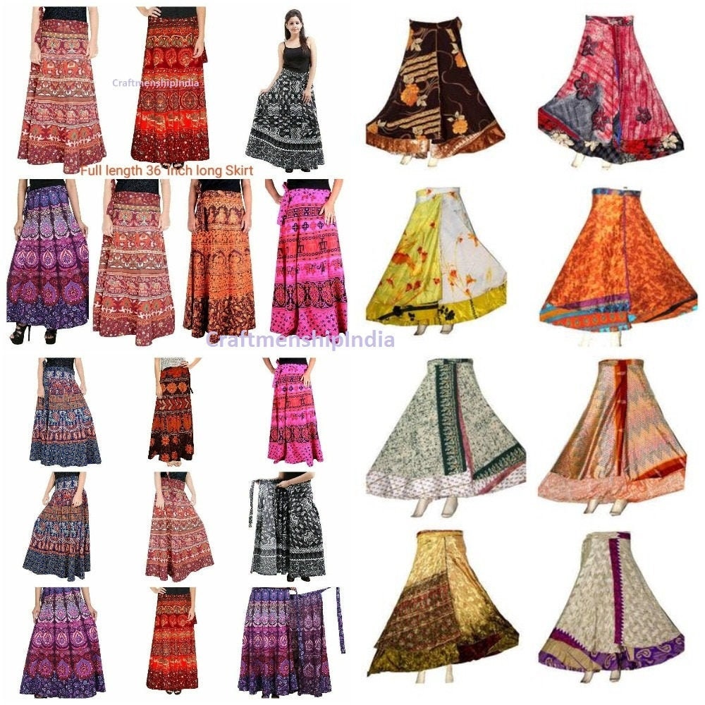 Mix Lot Indian SilkCotton Long Skirts Women Wrap Bohemian | Etsy