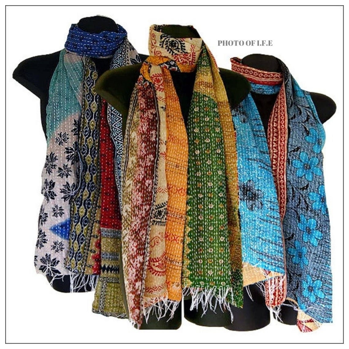 Wholesale Lot Of Silk Indian Vintage Kantha  Scarf Scarves Kantha Stole Wrap Sari Patchwork Handmade Dupatta