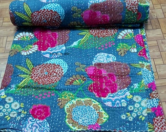 Couette kantha vintage jetée à la main indienne couverture réversible couvre-lit en coton tissu boho boho couette chic couvre-lits