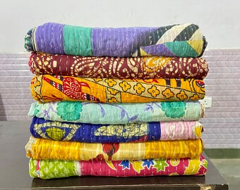 Großhandel Lof der indischen Vintage Sari Kantha wirft einzigartige handgemachte Baumwolle Reversible Twin Kantha Quilts zum Verkauf