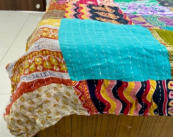 Patchwork Kantha Throw Hippie Single Bed Twin Size Indian Homemade Bohemian Kantha Quilt Reversible Cotton Bedspread Coverlet quilt for sale