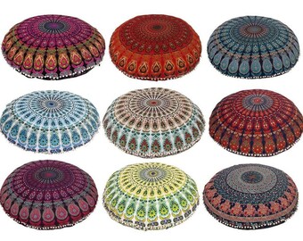 32" Bodenkissen Große Kissenbezüge Bohemien Rund Ottomane Indian Mandala Puff 32" Bodenkissen Große Kissenbezüge Bohemien Rund Ottomane Indian Mandala Puff