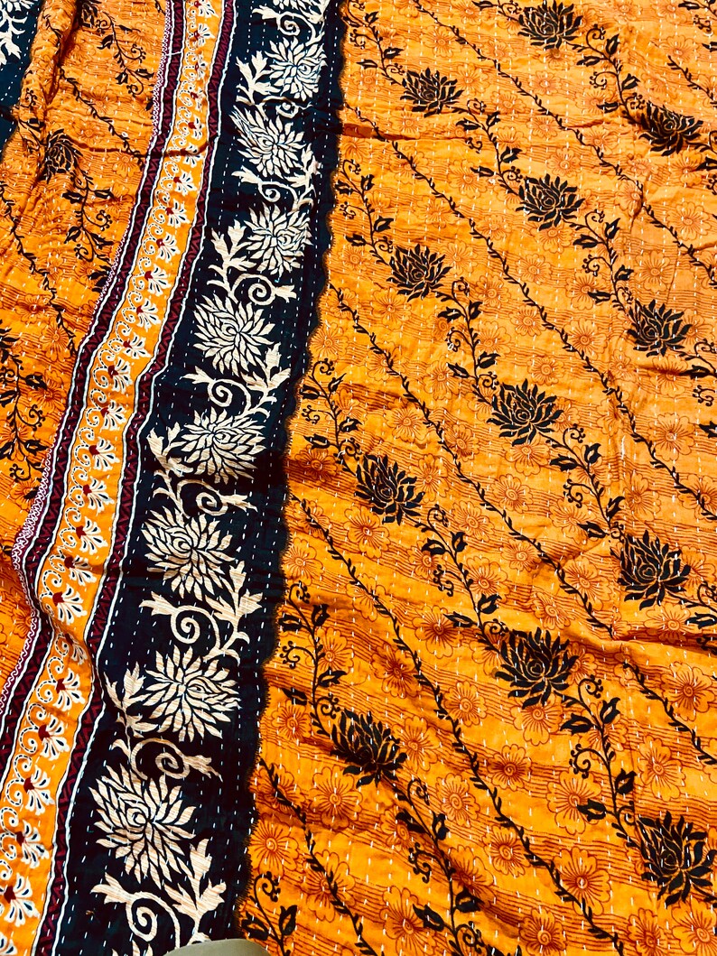 Vintage Kantha Quilt, indische Sari Quilt Kantha Decke, antike Kantha Twin Tagesdecke Bettwäsche, Boho Kantha Quilts Hippie Bild 8