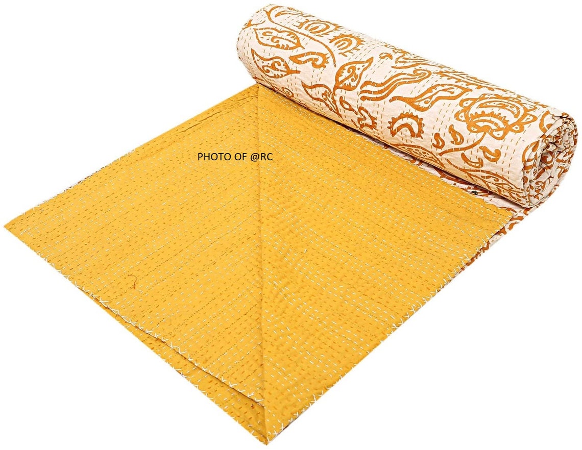 Cotton Kantha Quilts Indian Handmade Reversible Queen Red Bed Etsy