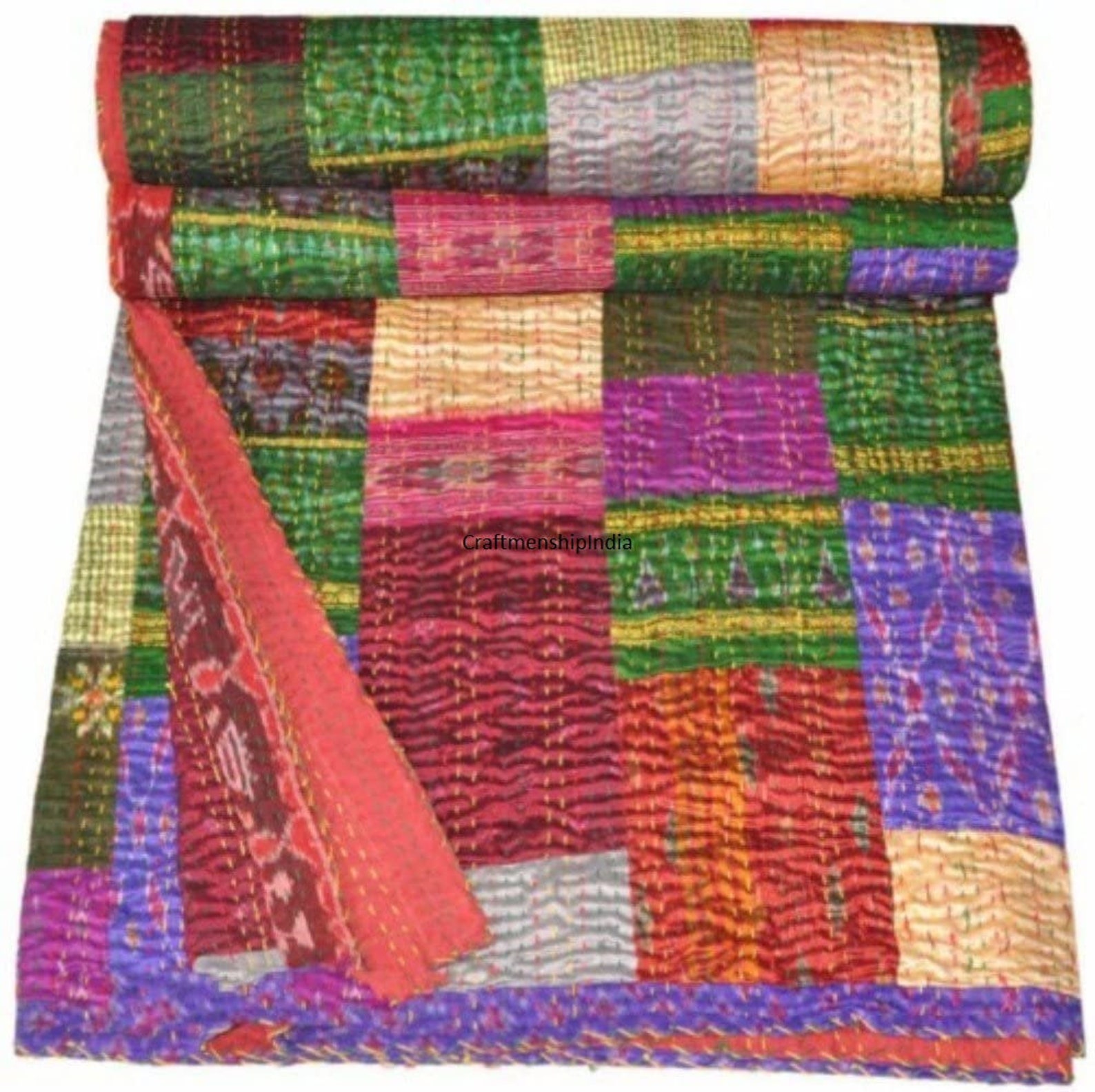 Indian Patchwork Quilt/Patola Silk Kantha Quit King/Twin All Etsy