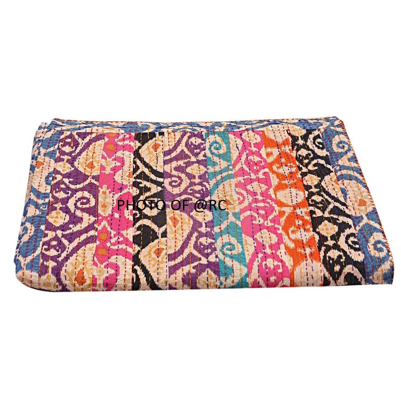 Ikat Patwork Kantha Cotton Quilt Indian Handmade Kantha Quilt Etsy