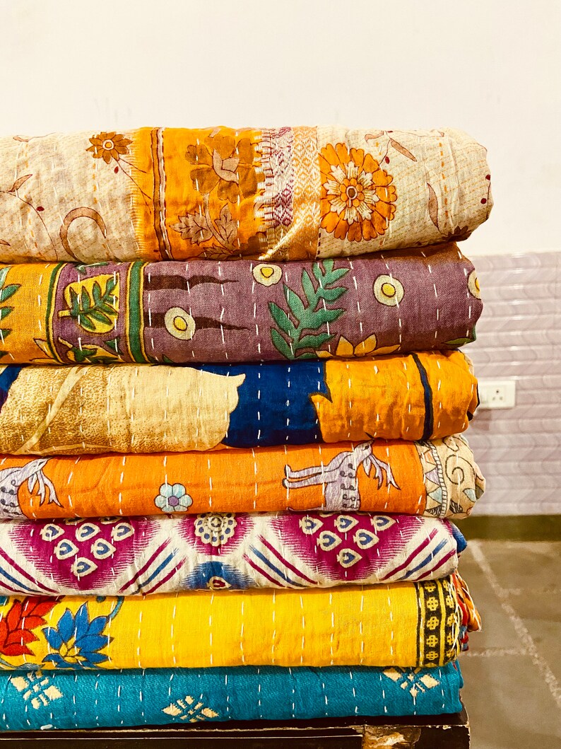 Wholesale Lot Vintage Kantha Quilt, Indian Sari Quilt Kantha Throw Blanket, Antique Kantha Twin Bedspread Bedding, Boho Kantha Quilts hippie zdjęcie 2