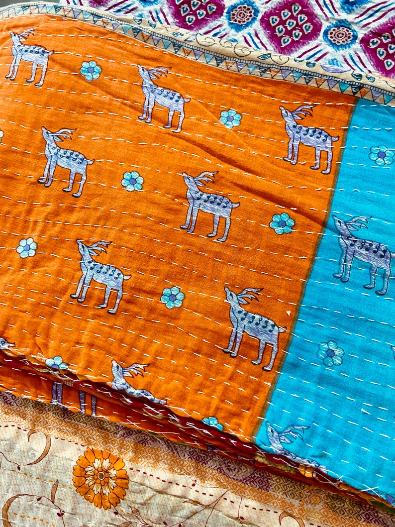 Vintage Kantha Quilt, indische Sari Quilt Kantha Decke, antike Kantha Twin Tagesdecke Bettwäsche, Boho Kantha Quilts Hippie Bild 5