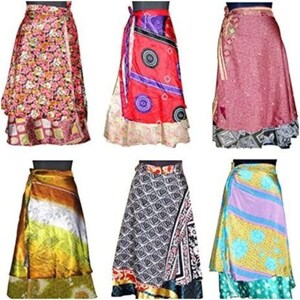 Indian Silk Long Wrap Skirts Reversible Vintage Silk Tea Length Magic Wrap Skirts