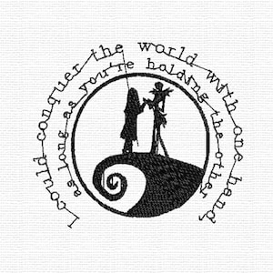Jack and Sally silhouette with "I could conquer the world" quote embroidery design | DIGITAL FILE