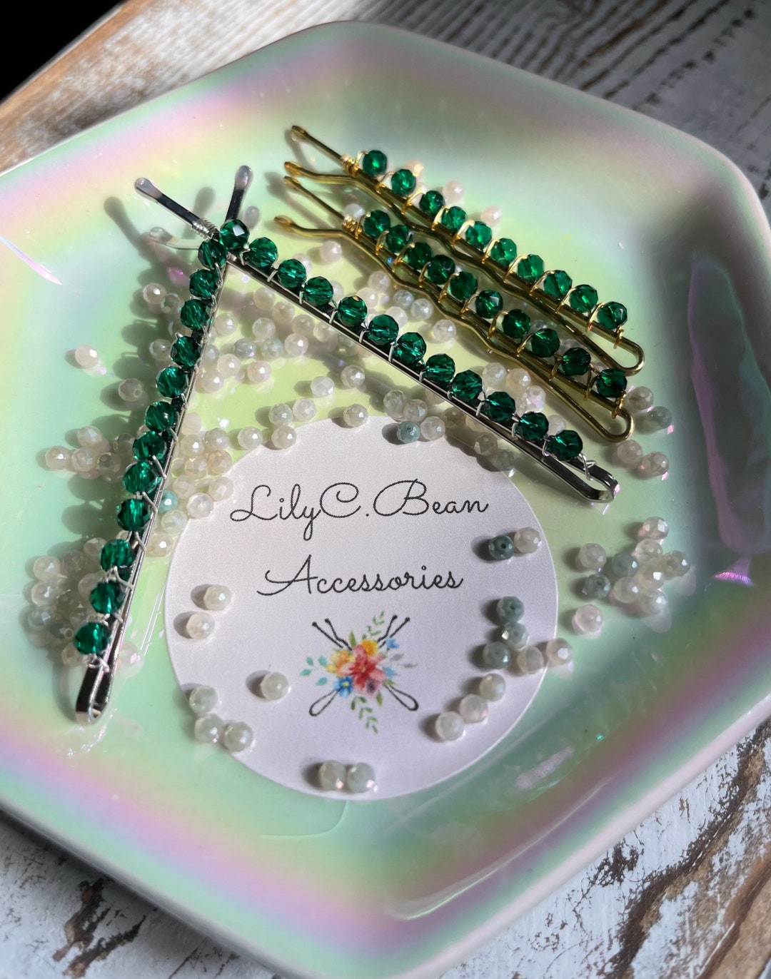 Emerald Bead Bobby Pins. Emerald Hair Pins Choose Your Pin Etsy