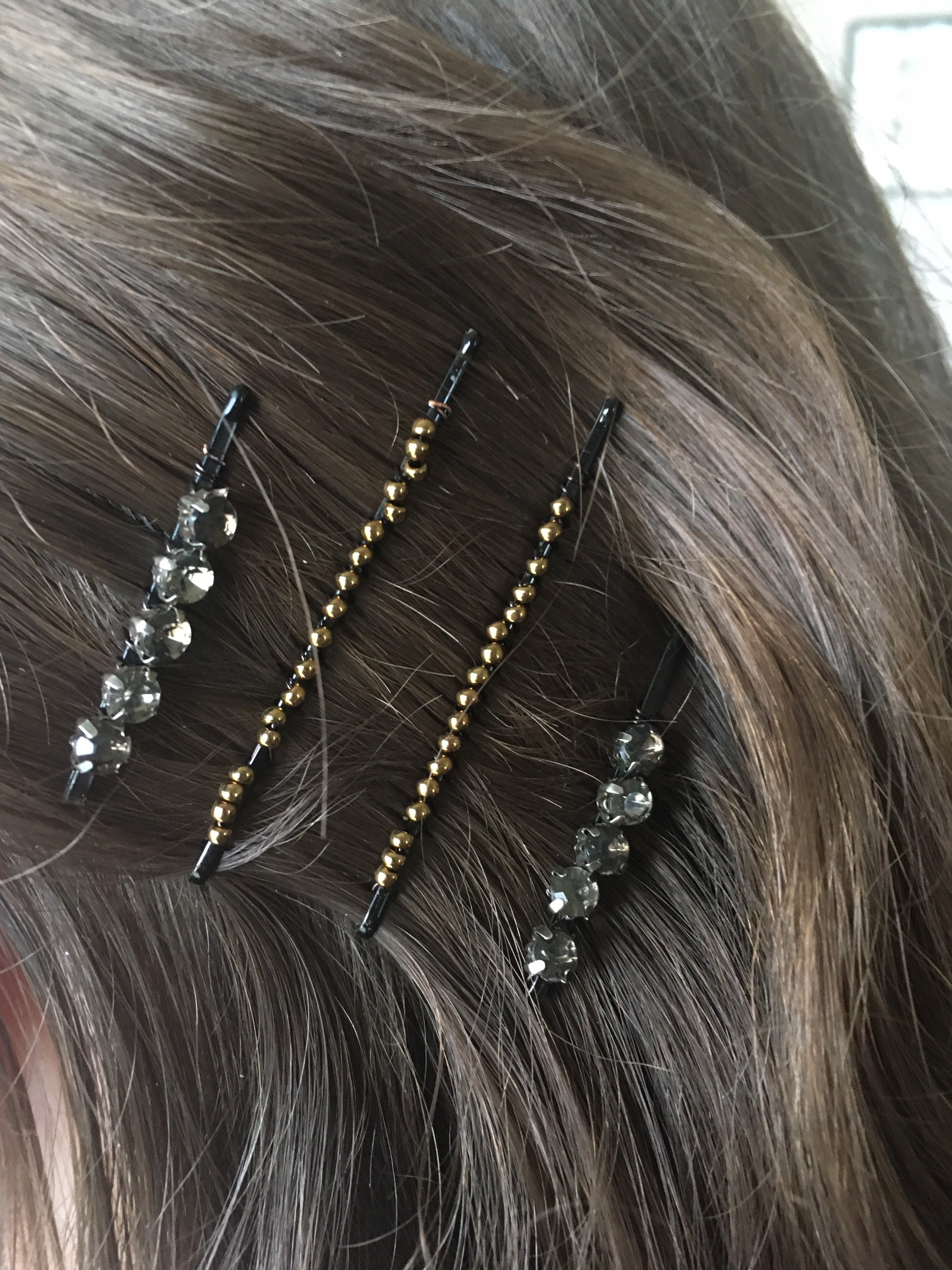 Black Rhinestone Hair Pins & Black Bobby Pins With Gold