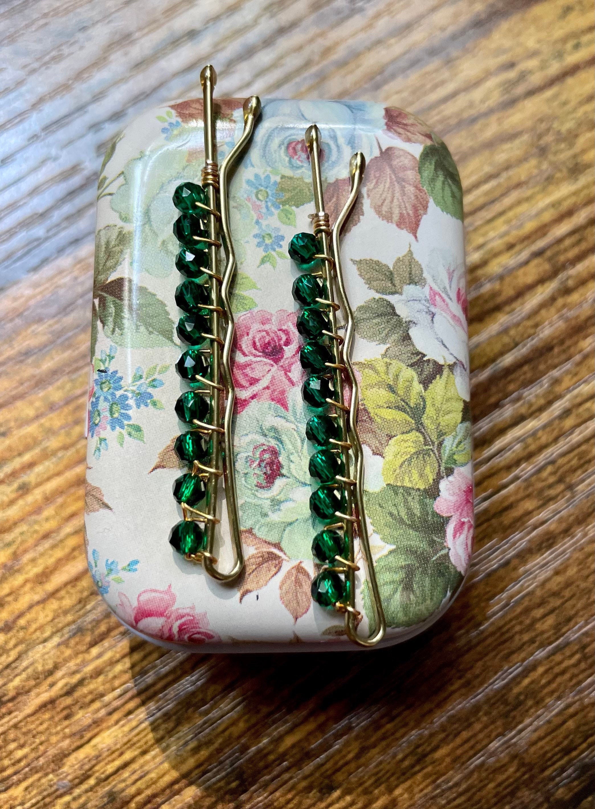 Emerald Bead Bobby Pins. Emerald Hair Pins Choose Your Pin Etsy