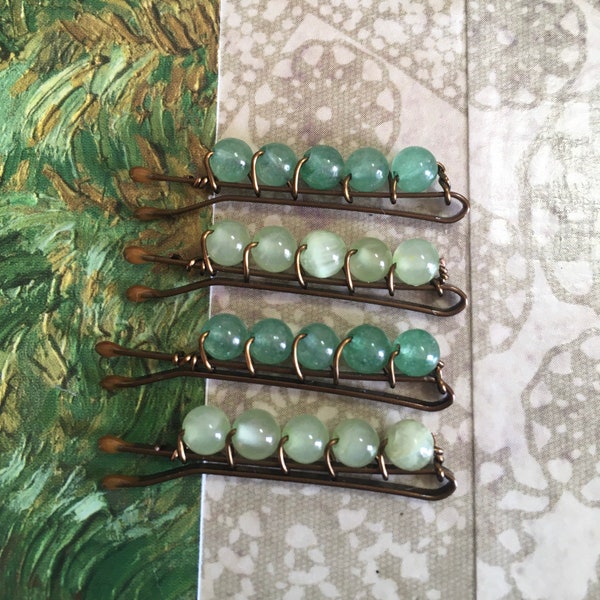 Aventurine and Chalcedony Bobby-pins.