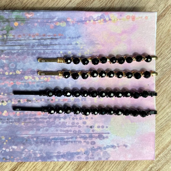 Spinel Bead Bobby Pins. Natural Black Spinel Beads on Hair Pins. Choose your pin color & length.