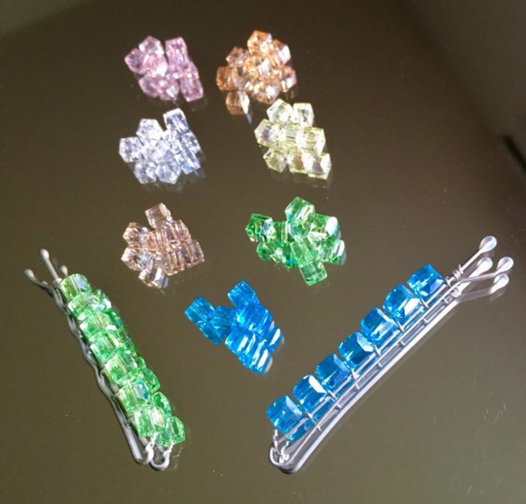 Crystal Bobby Pins Set of 2. Choose From Pink Peach Yellow Etsy