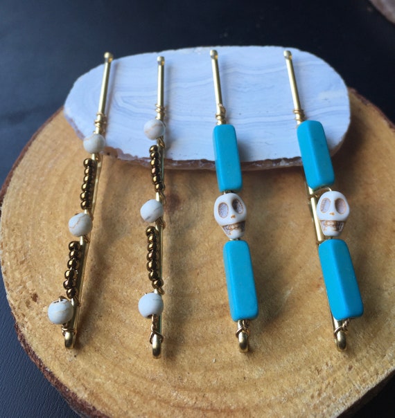 Skull Howlite & Turquoise Bobby-pins. - Etsy display picture 3