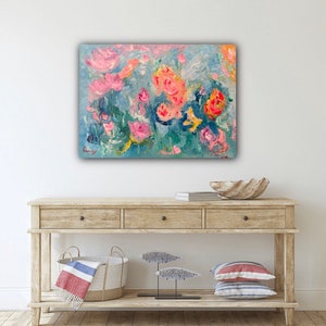 Peinture à l'huile abstraite pétales de roses, Art floral, Style impressionniste, Original fait main, Décoration murale, Décoration d'intérieur, Cadeau pour les amateurs d'art