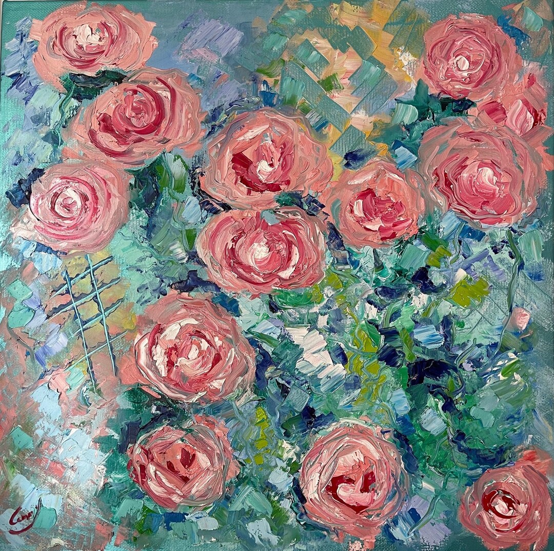 Abstract Oil Painting Roses Wall Colorful Floral Art, Impressionist ...