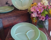 Set of Four Fire-King Jadeite Grill Plates Restaurant Ware Divided Plates Authentic Vintage