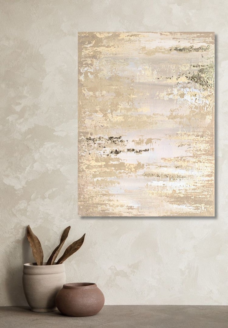 Large Original Neutral Abstract Wall Art Coastal Beige Gold Etsy