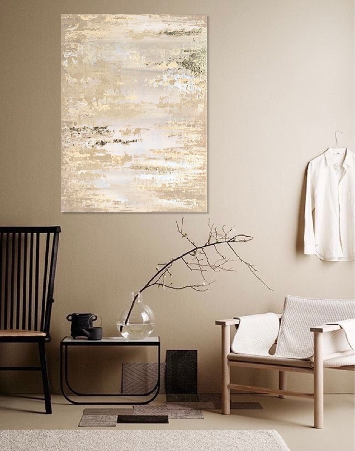 Large original Neutral abstract wall art coastal beige gold Etsy