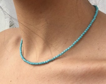 Turquoise Beaded Necklace, Turquoise Tiny Bead Choker, December Birthstone, Dainty Blue Gemstone Choker, Layering Necklace, Gift for Her