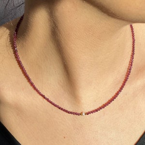 Garnet Crystal Necklace, Garnet Beaded Choker, Genuine Garnet Choker, Dainty Garnet Crystal, January Birthstone, 14K Gold Garnet Necklace