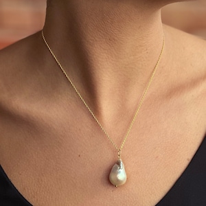 Baroque Pearl Necklace, Large Natural Baroque Pearl Pendant, Gold Real Oversize Freshwater Pearl Drop, Birthstone Gift for Her, Bold Boho