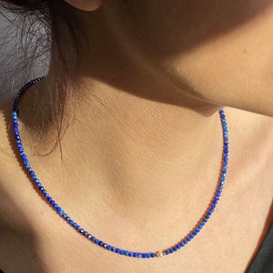Lapis Lazuli Necklace, Lapis Lazuli Beaded Choker, Gold Dainty Lapis Necklace with Pearl, Stackable Layered Necklace, Handmade Gemstone Gift
