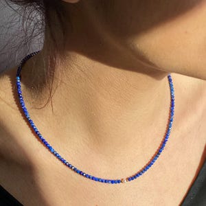 Lapis Lazuli Beaded Necklace, Natural Navy Blue Lapis with Freshwater Pearl, 14K Gold Filled Clasp, Handmade Gemstone Necklace for Women
