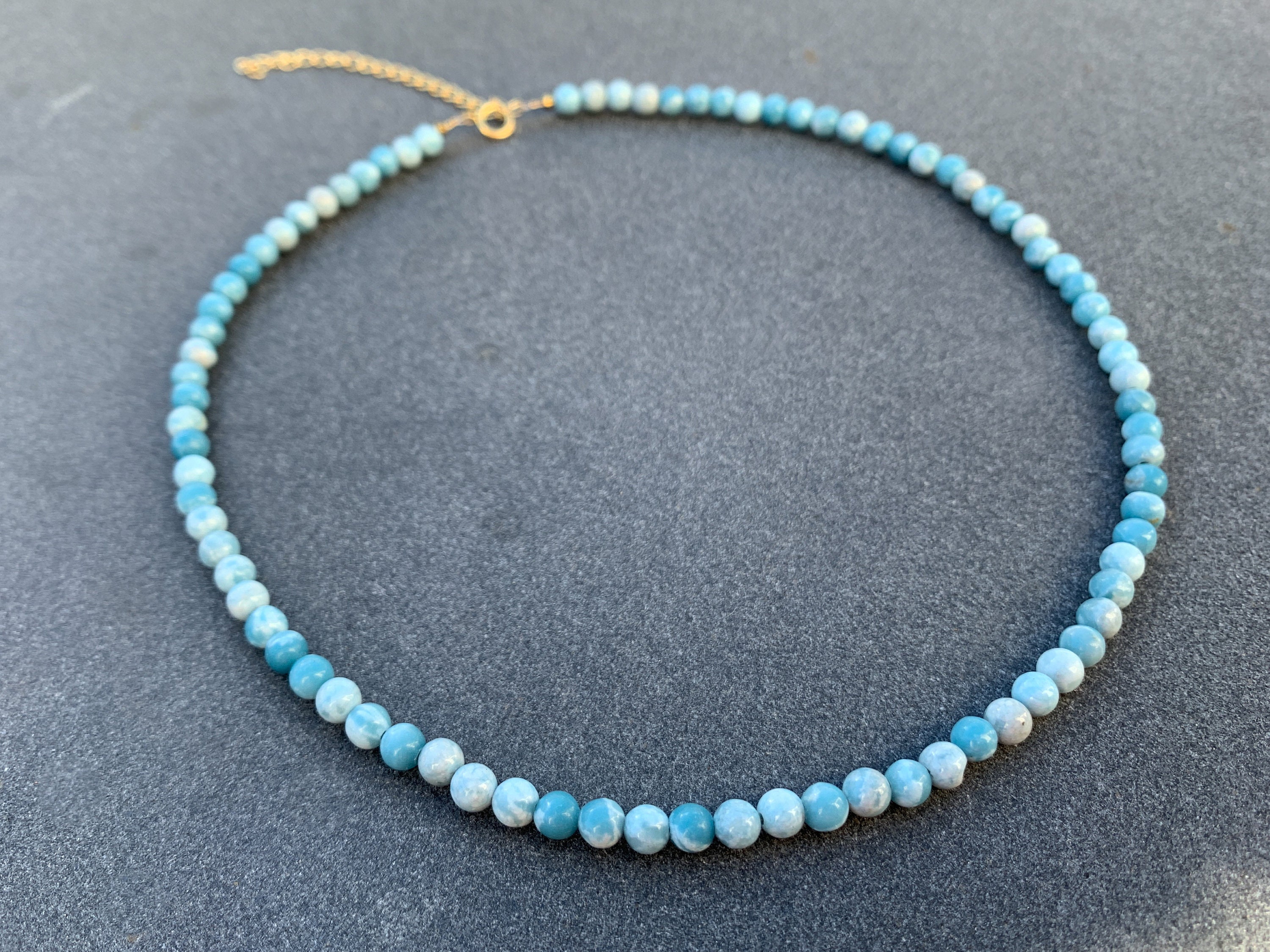 Collier Ras Du Cou En Larimar Véritable - Pierre Ronde 8mm - A++ Qualité - Fait Main En Inde