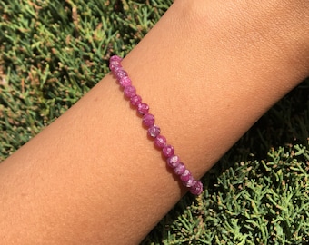 Ruby Beaded Bracelet, Genuine Ruby Bracelet, Delicate Adjustable String Bracelet, July Birthstone Gift for Women, Red Raw Gemstone