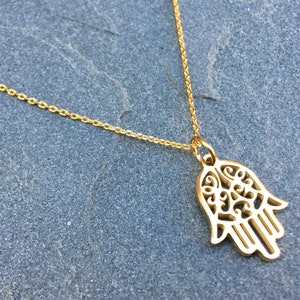 Gold Hamsa Necklace, Dainty Hamsa Pendant, Hand of God Tiny Hamsa Charm, Filigree Hamsa Hand of God, Hand of Fatima, Gift for Her Protection