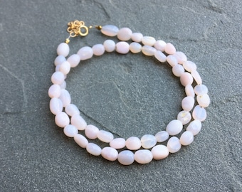 Pink Opal Beaded Necklace, Opal Choker, Opal Layering Necklace, Pink Crystal Necklace, Gift for Her, October Birthstone, Gift for Mom