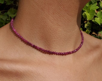 Ruby Necklace, Genuine Natural Ruby Necklace, Dainty Real Ruby Necklace, Ruby Beaded Choker, Gold Raw Ruby Necklace, July Birthstone