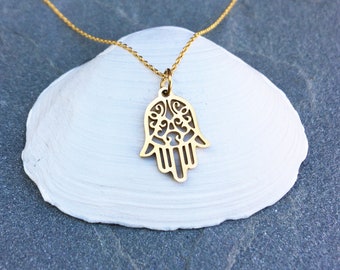 Gold Hamsa Necklace, Dainty Hamsa Pendant, Hand of God Charm Jewelry, Filigree Hamsa Hand of God, Hand of Fatima, Gift for Her Protection