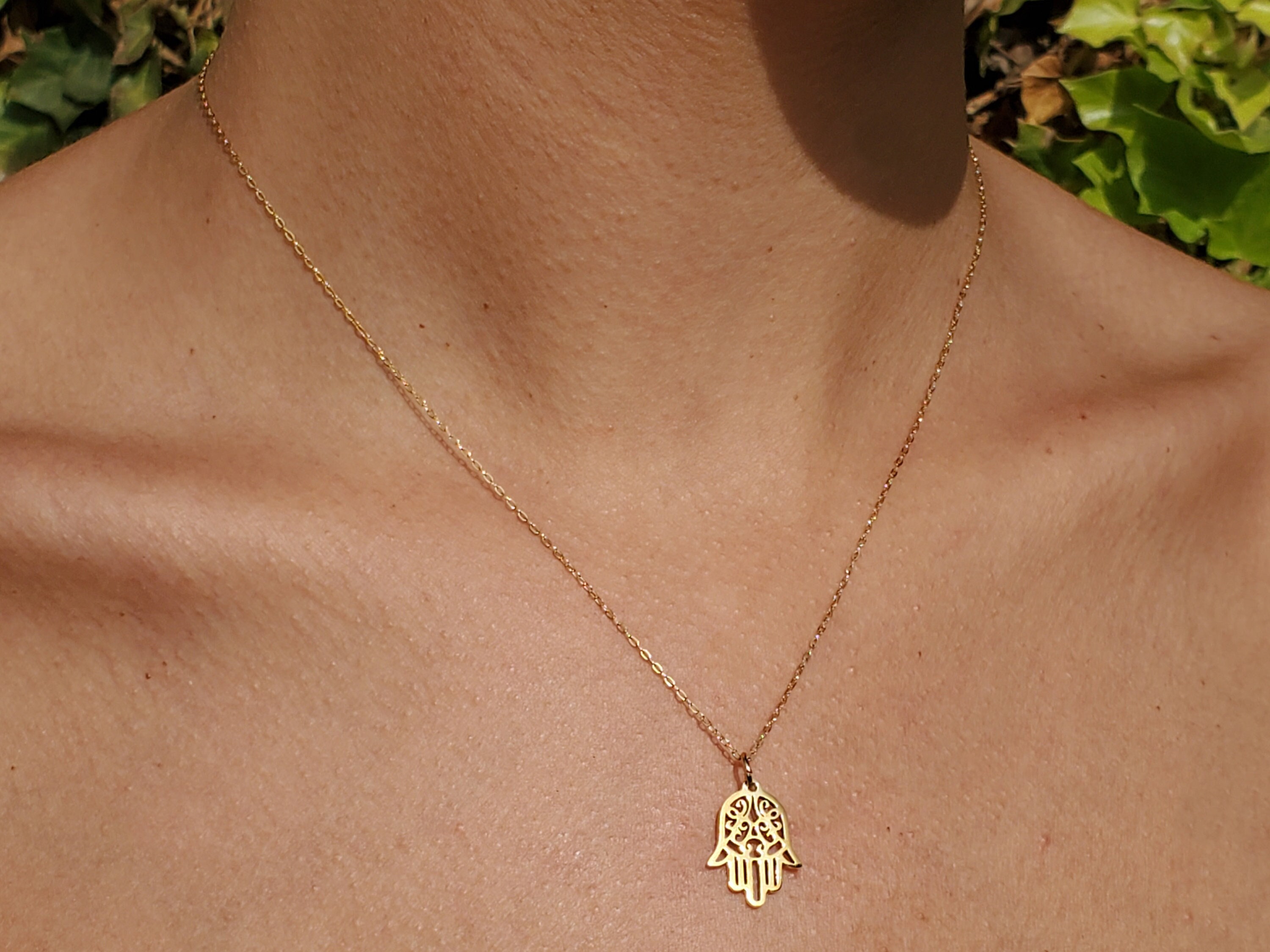 Gold Over Sterling Filigree Initial Hamsa Hand Necklace - 9212876