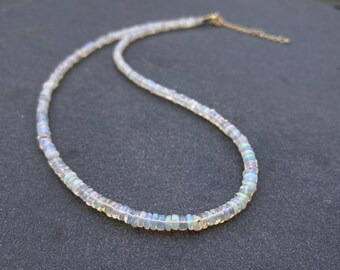 Ethiopian Opal Necklace, AAA Natural Welo Opal Necklace, White Fire Opal Beaded Choker, Sparkling Genuine Ethiopian Opal, Gift for Her