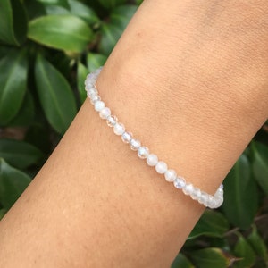 Moonstone Bracelet, Genuine Moonstone Bead, Adjustable Sparkling Gemstone Crystal Bracelet, Natural White June Birthstone, Gift for her