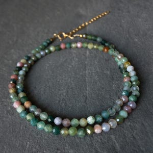 Dainty Moss Agate Choker: Faceted Green Crystal Beaded Necklace