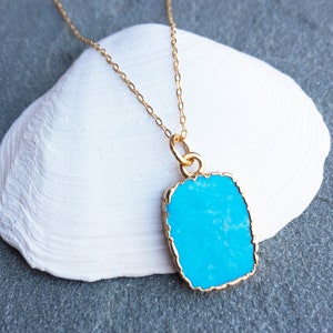 Turquoise Pendant Necklace, Dainty Turquoise Charm Necklace, Gold Blue Pendant, Gift For Her, Gold Layering Necklace, Gemstone Jewelry image 5