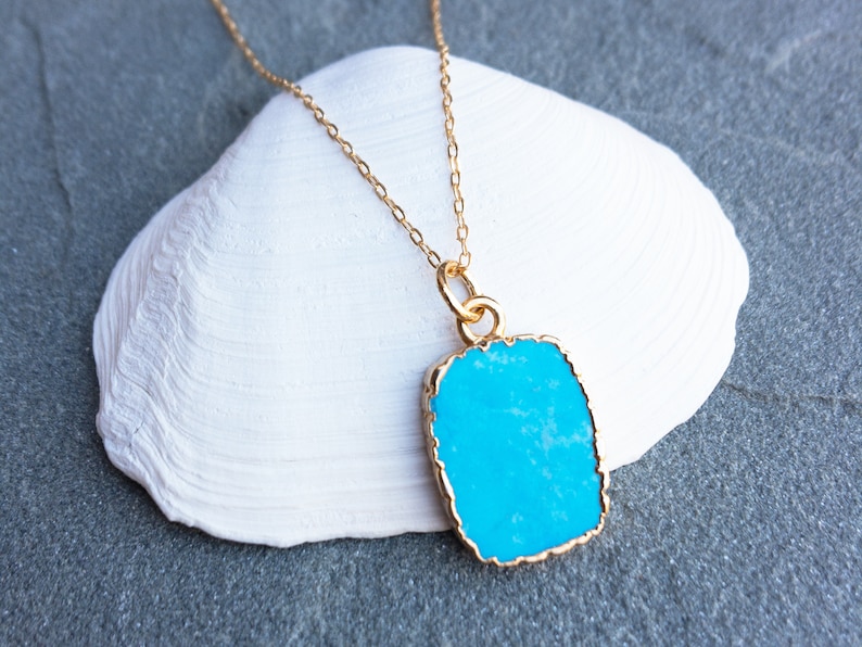 Turquoise Pendant Necklace, Dainty Turquoise Charm Necklace, Gold Blue Pendant, Gift For Her, Gold Layering Necklace, Gemstone Jewelry image 5