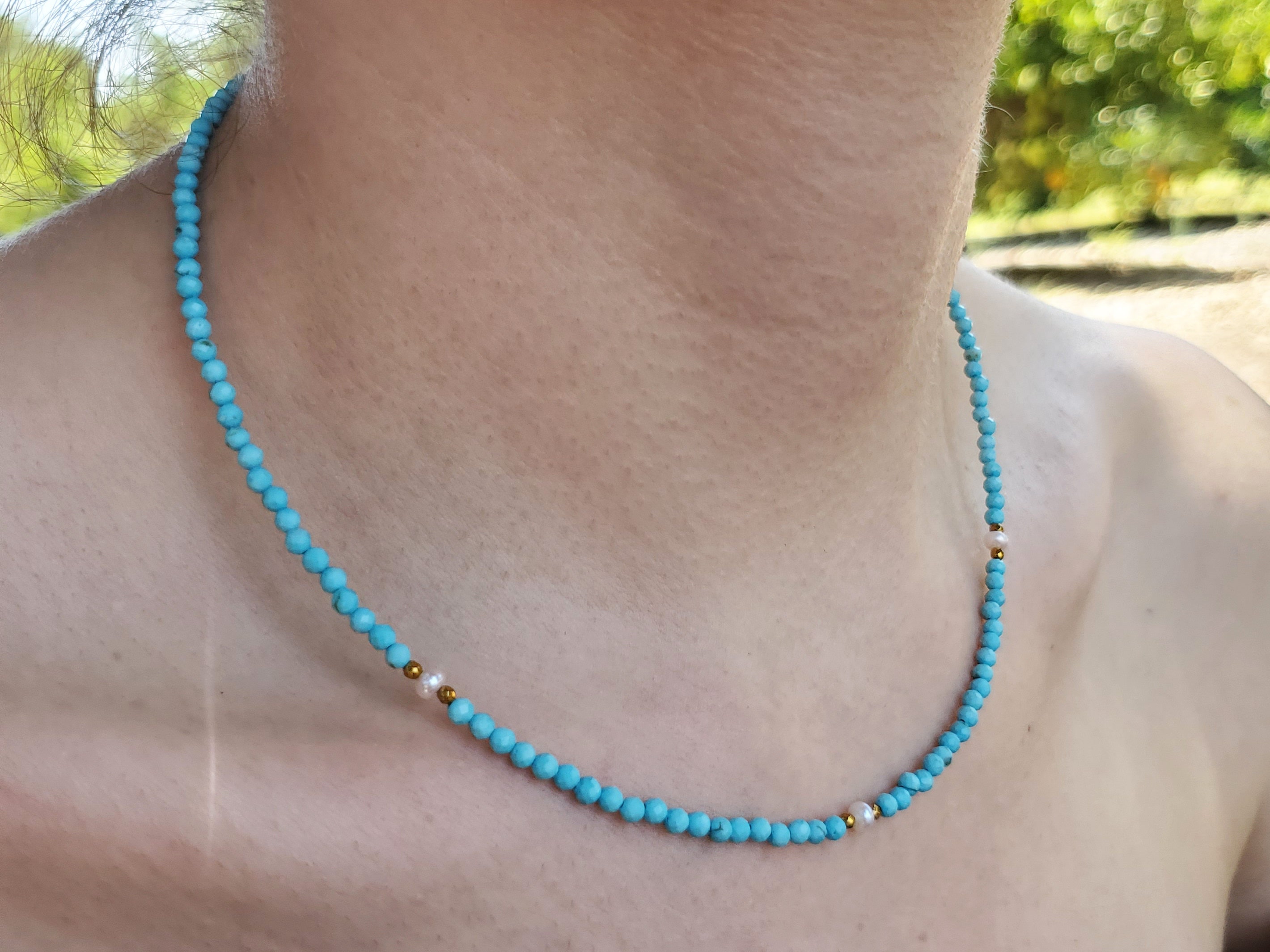 Turquoise Beaded Necklace Dainty Turquoise Choker Turquoise - Etsy