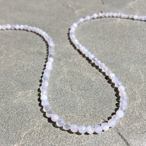 Blue Lace Agate Necklace, Genuine Light Blue Gemstone Beaded Necklace, Soft Blue Agate Bead Choker, 3mm Faceted Crystal Bead, Gift for Her