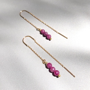 Gold Ruby Threader Earrings: Dainty July Birthstone Jewelry