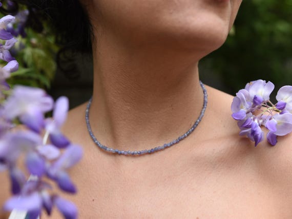 Tanzanite Bead Necklace: Genuine Tanzanite Choker, Dainty Blue-Violet Gemstone, Adjustable Gold-Filled Clasp, Gift for Her Mom