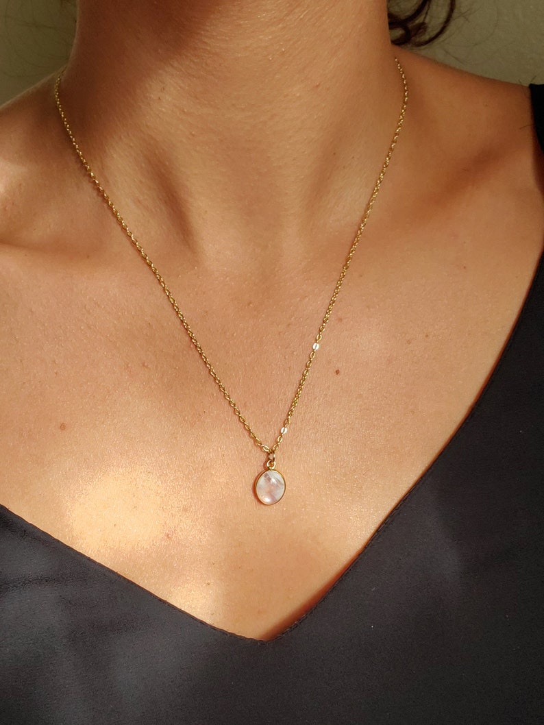 Gold Moonstone Necklace June Birthstone Dainty Oval Shape Necklace 18k Gold Filled Bezel Set Moonstone Minimal Jewelry